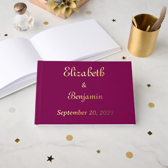 Gold Calligraphy Elegant Wedding Foil Guest Book (Front Open)
