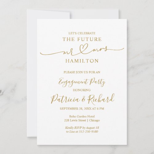 Gold Calligraphy Engagement Party Invitation