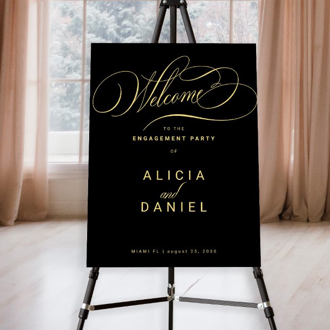 Gold calligraphy engagement party welcome sign (Creator Uploaded)