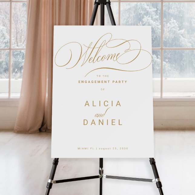Gold calligraphy engagement party welcome sign (Creator Uploaded)