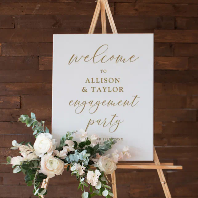 Gold Calligraphy Engagement Party Welcome Sign | Zazzle