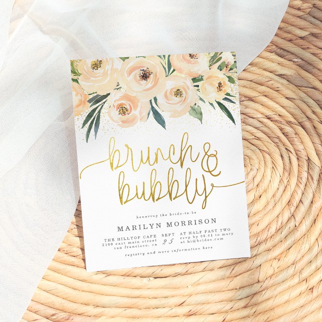 Gold Calligraphy Floral Brunch & Bubbly Invitation Postcard (Creator Uploaded)