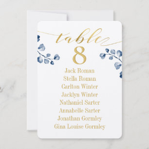 Gold Calligraphy Greenery Seating Chart Card