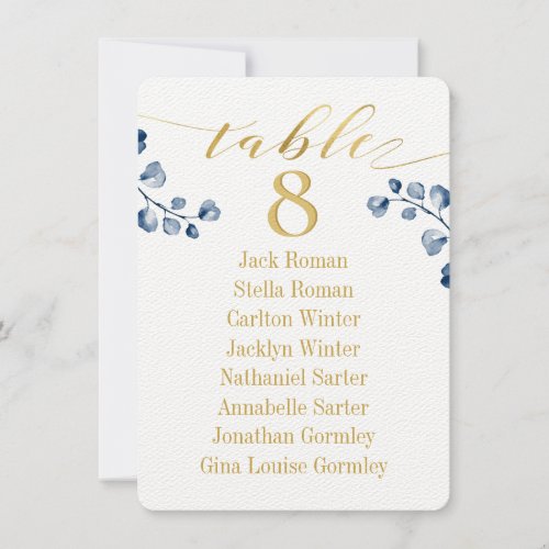 Gold Calligraphy Greenery Seating Chart Card