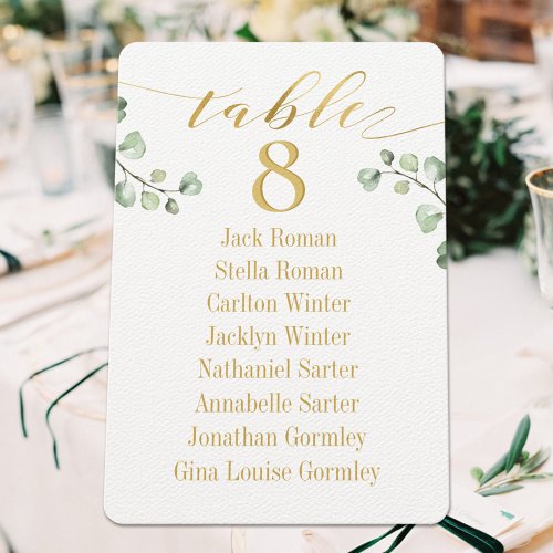 Gold Calligraphy Greenery Table Seating Card