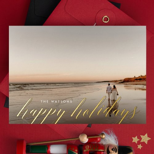 Gold Calligraphy Happy Holidays Photo Foil Holiday