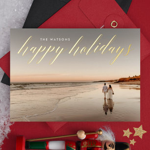 Gold Calligraphy Happy Holidays Photo Foil Holiday Card