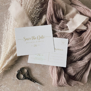 Gold Calligraphy Horizontal Save the Date Postcard