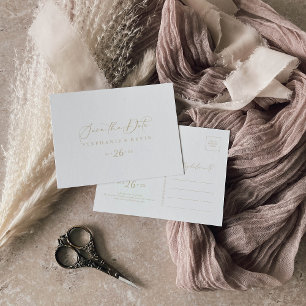 Gold Calligraphy Horizontal Save the Date Postcard