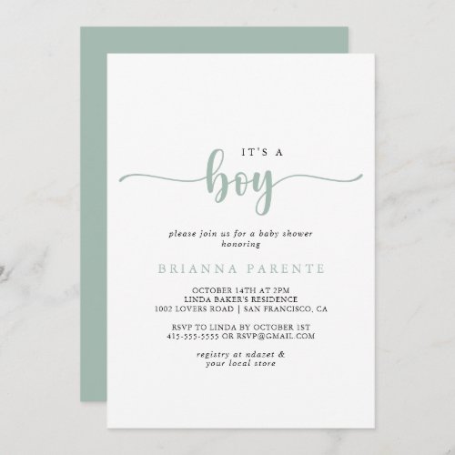 Gold Calligraphy Its A Boy Baby Shower   Invitation