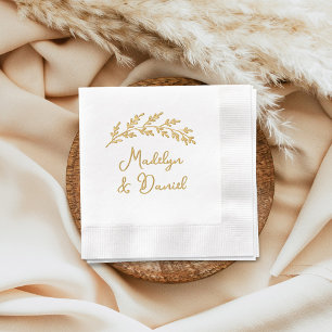Gold Calligraphy Leaf Monogram Wedding Foil Napkins