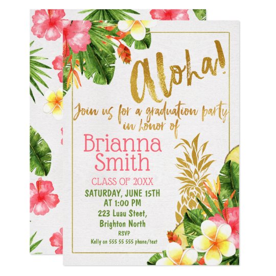 Gold Calligraphy Luau Graduation Invitation | Zazzle.com