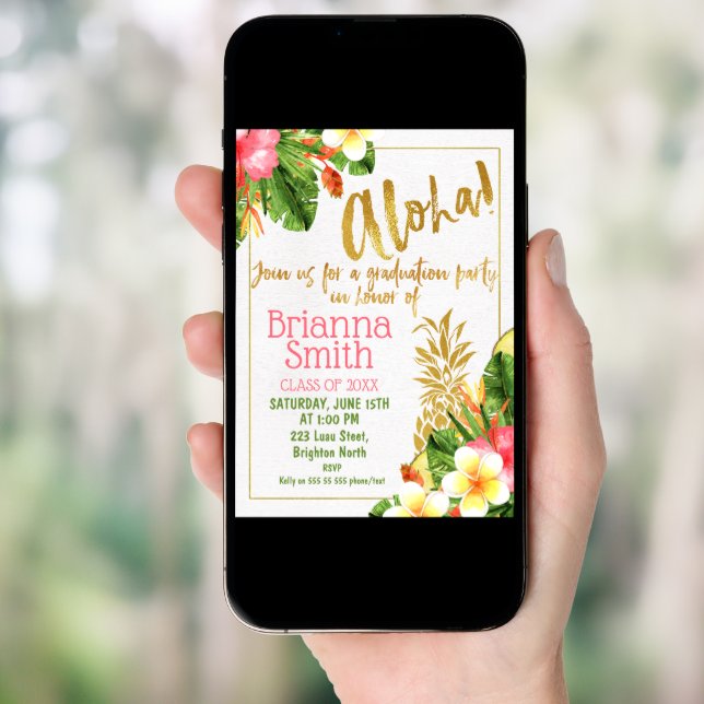 Gold Calligraphy Luau Graduation Invitation (Front Digital)