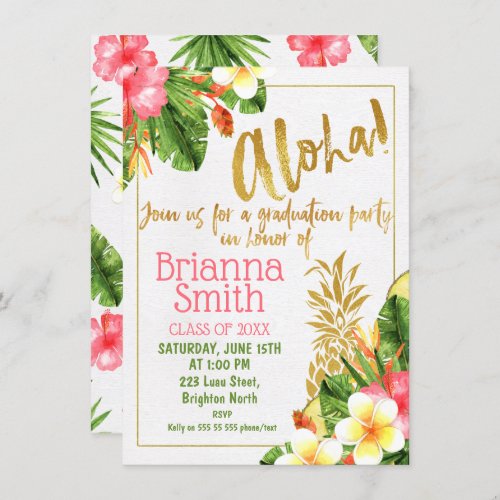 Gold Calligraphy Luau Graduation Invitation