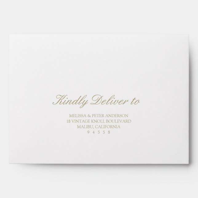 Gold Calligraphy Mailing Return Address Wedding Envelope (Front)