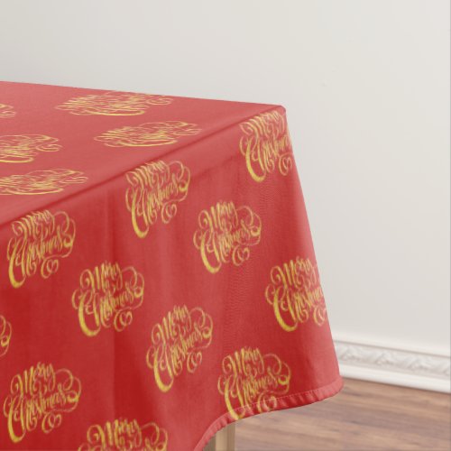 Gold Calligraphy Merry Christmas Tablecloth
