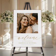Gold calligraphy modern photo wedding welcome