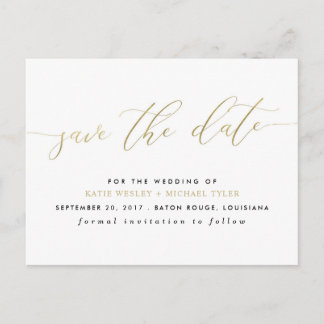 Gold Calligraphy Modern Save the Date Announcement Postcard