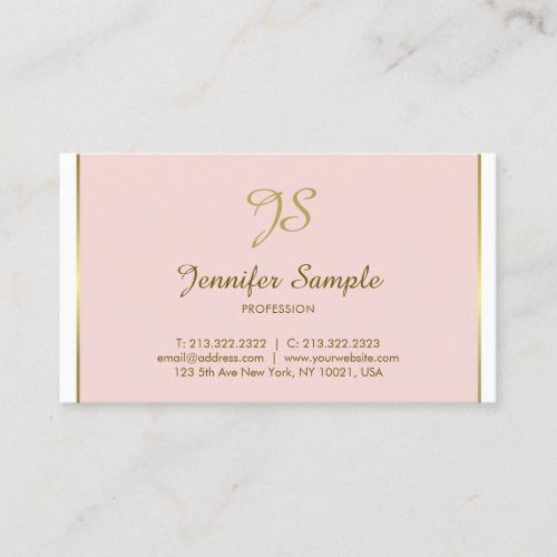 Gold Calligraphy Monogram Trendy Chic Pink Plain Business Card