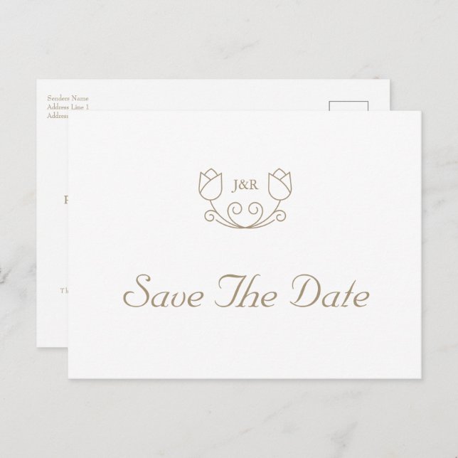 Gold Calligraphy Monogram Tulip Save The Date Invitation Postcard (Front/Back)