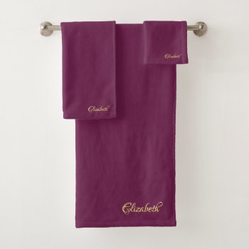 Gold Calligraphy Name Bordeaux Trendy Template Bath Towel Set by art_grande at Zazzle