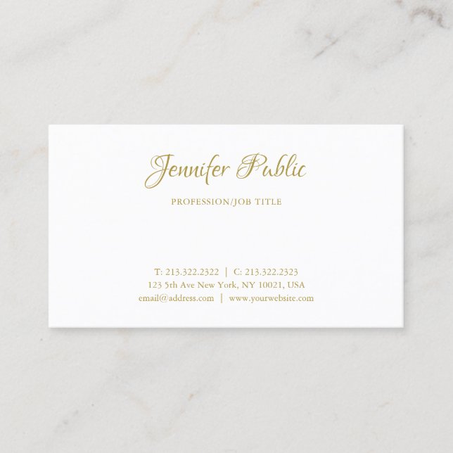 Gold Calligraphy Name Font Simple Elegant Template Business Card (Front)