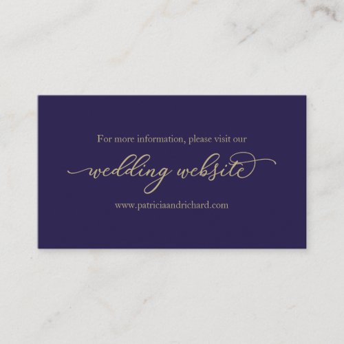 Gold Calligraphy Navy Blue Wedding Website Business Card