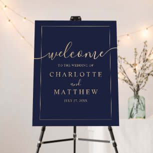 Gold Calligraphy Navy Blue Welcome Wedding Foam Board