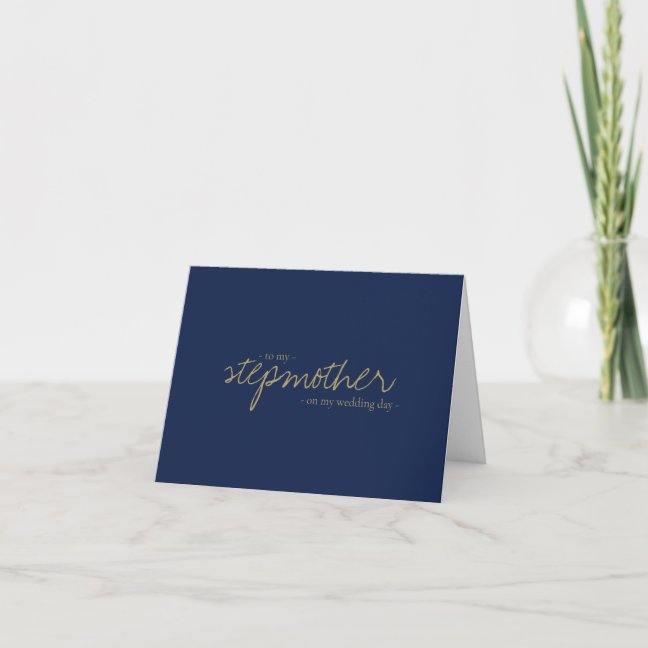 Gold Calligraphy Navy Wedding Minimal Stepmother Card