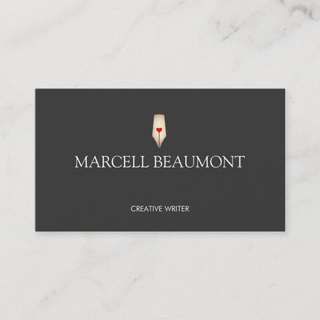 Gold Calligraphy Pen Logo Freelance Writer Business Card (Front)