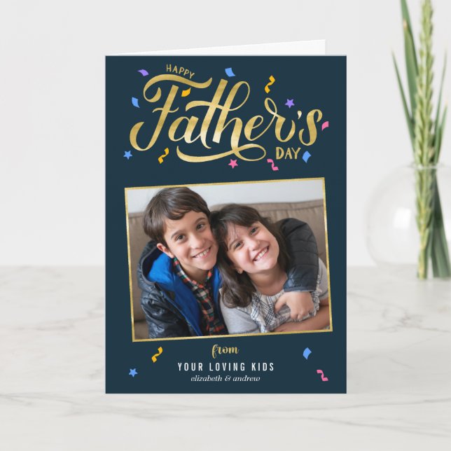Gold Calligraphy Photo Father's Day Card (Front)