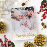 Gold Calligraphy Photo Happiest Holidays Christmas Postcard<br><div class="desc">Simple cute photo Christmas card,  featuring a gold glitter handwritten font,  great for light pictures.</div>