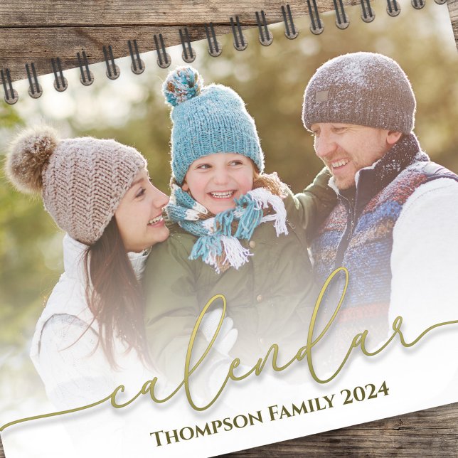 Gold Calligraphy Photo Months Stylish Script Calendar (Gold calligraphy script simple photo calendar template. )