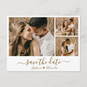 Gold Calligraphy Photo Save The Date Invitation Postcard