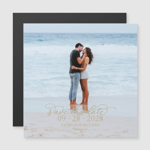 Gold Calligraphy Photo Save The Date Magnetic Invitation