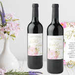 Gold Calligraphy Pink Floral Bridal Shower Wine Label<br><div class="desc">Pretty personalized bottle labels for your bridal shower. The design features a watercolor floral arrangement with pink and gold flowers and elegant calligraphy. The template is set up for you to add your name and bridal shower date. Please browse my store for matching invitations and shower supplies.</div>