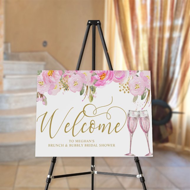 Gold Calligraphy Pink Floral Brunch Bubbly Welcome Foam Board (Creator Uploaded)