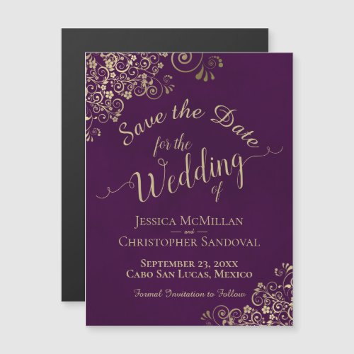 Gold Calligraphy Plum Wedding Save the Date Magnet
