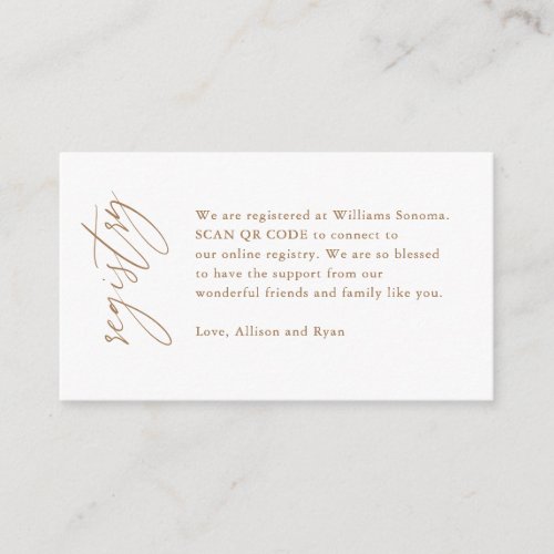 Gold Calligraphy QR Code Wedding Registry Gift Enclosure Card