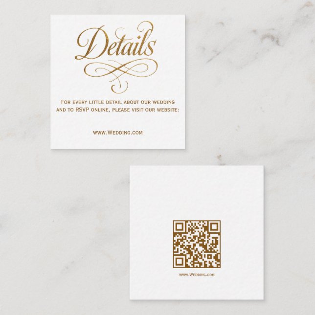 Gold Calligraphy QR Wedding Details Card (Front/Back)