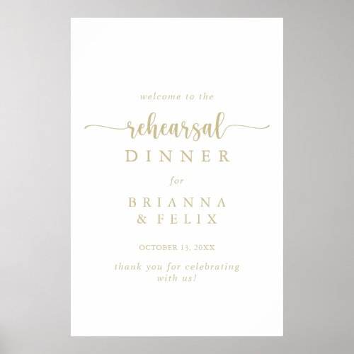 Gold Calligraphy Rehearsal Dinner Welcome Sign