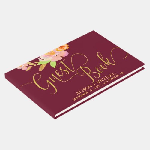 Gold calligraphy script autumn wedding guestbook