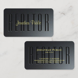Gold Calligraphy Script Black & Grey Realtor Business Card