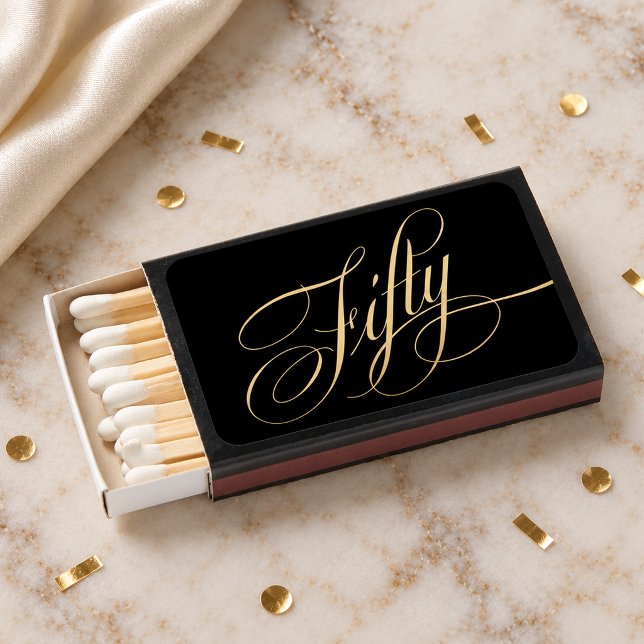 Gold Calligraphy Script Fifty 50th Birthday Matchboxes (Creator Uploaded)