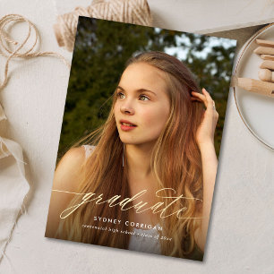 Gold Calligraphy Script Graduation Photo Invitatio Invitation