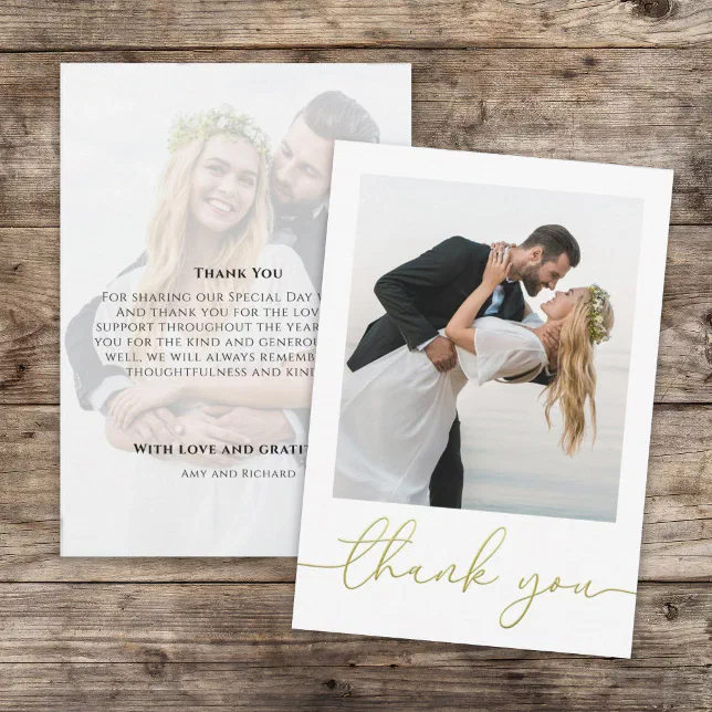 Gold Calligraphy Script Love and Gratitude Photo Thank You Card | Zazzle