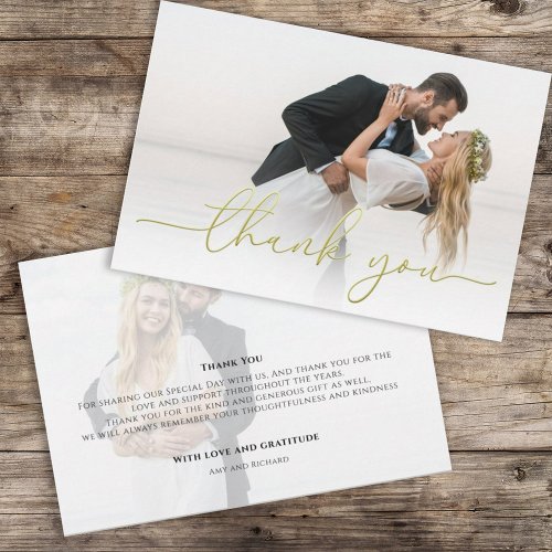 Gold Calligraphy Script Love and Gratitude Photo Thank You Card