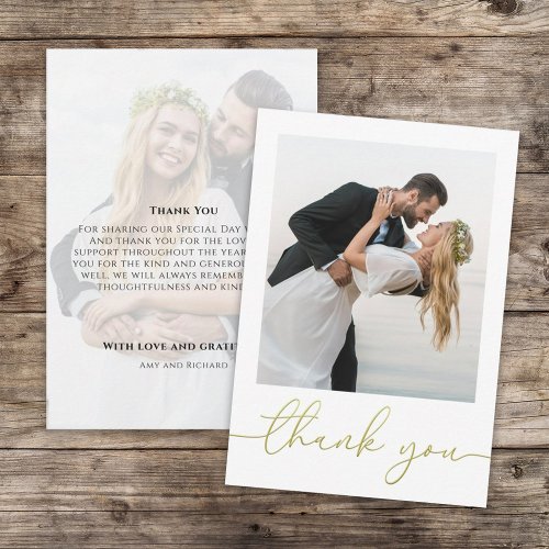 Gold Calligraphy Script Love and Gratitude Photo Thank You Card