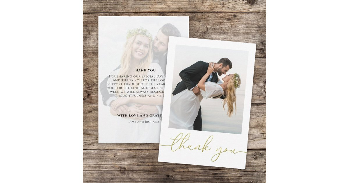 Gold Calligraphy Script Love and Gratitude Photo Thank You Card | Zazzle