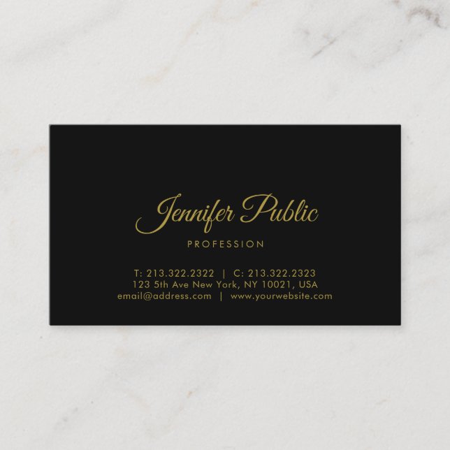 Gold Calligraphy Script Minimalist Elegant Black Business Card (Front)